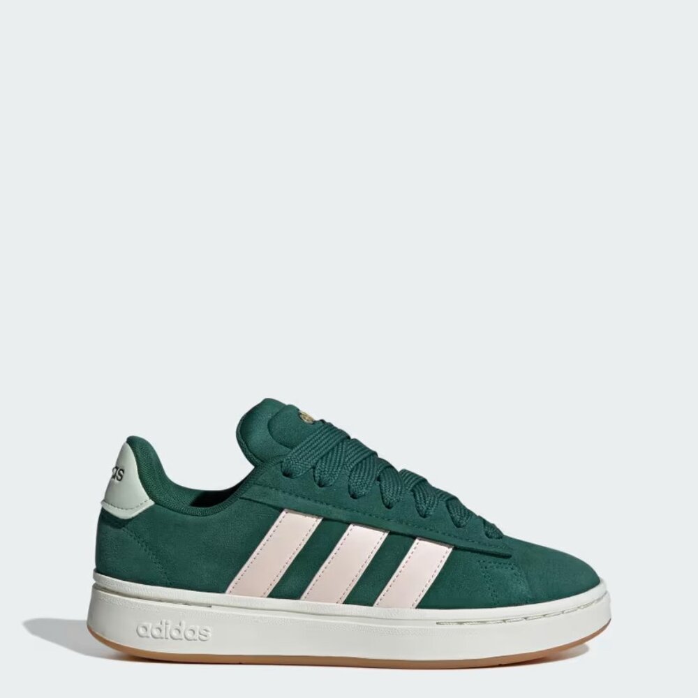 adidas Women’s Green Suede Sneakers with Pink Stripes